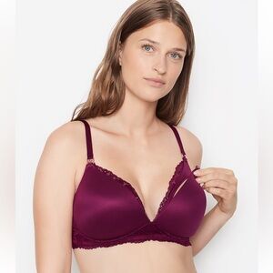 Women's Burgundy Lace Trim Nursing Bra